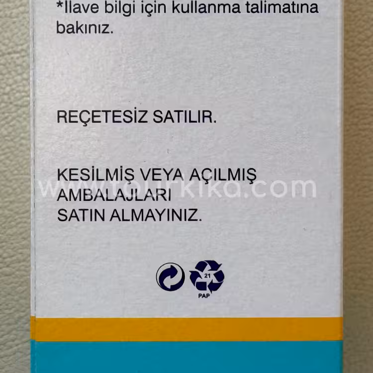 κουτί φαρμάκου που γράφει στα τουρκικά Reçetesiz satılır (Πωλείται χωρίς συνταγή)